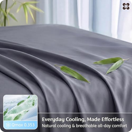 Bedsure PureWoven 100% Rayon Derived from Bamboo, Queen Sheets, 4 Pieces | Cooling Sheets for Hot Sleepers, Breathable & Silky Soft, 16" Deep Pocket, Hotel Luxury Bedding, Dark Grey - color: 01 - Dark Grey, size: Queen