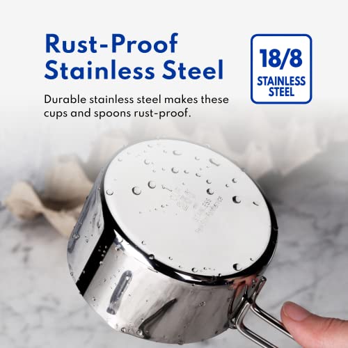 New Star Foodservice 42917 Stainless Steel Measuring Cups and Spoons Set, 8-Piece Metal Measuring Set for Baking, Cooking, Dry and Liquid Ingredients, Restaurant Grade, Silver - color: Silver, size: 8-Piece Set