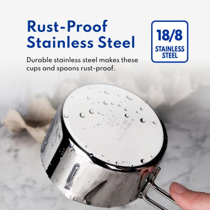 New Star Foodservice 42917 Stainless Steel Measuring Cups and Spoons Set, 8-Piece Metal Measuring Set for Baking, Cooking, Dry and Liquid Ingredients, Restaurant Grade, Silver - color: Silver, size: 8-Piece Set