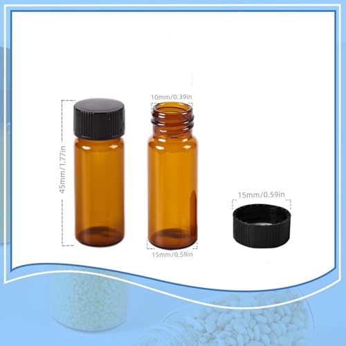 4ML Glass Sample Vial,Amber Borosilicate Glass Liquid Sampling Sample Glass Thread Bottles,15X 45mm,13-425 Black Screw Caps with PE Liner, pack of 100. - size: 4ML