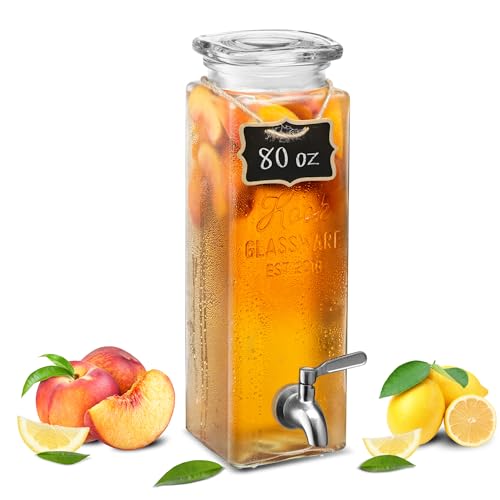 Kook Drink Dispenser, 80 oz, Water Dispenser Countertop, Glass Drink Dispenser, Beverage dispenser, with Leak-Proof Spigot, Clear Rectangular Jar, Storage for Party, Fridge, for Water, Iced Tea - size: 80 oz set of 1