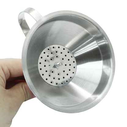 Piutouyar Stainless Steel Kitchen Funnel, 11 cm Metal Funnel with Detachable Strainer Filter, Food Grade Cooking Funnels for Transmission Liquid, Oil, Dry Ingredients