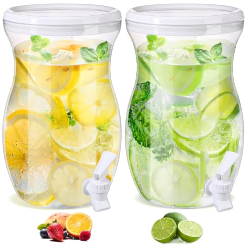 Havawish 2 Pcs 1 Gallon Plastic Beverage Dispenser with Spigot Clear Summer Kitchen Fridge Drink Dispenser for Parties Lemonade Juice Tea Beer Cold Water(White,Gourd) - color: White, style: Gourd
