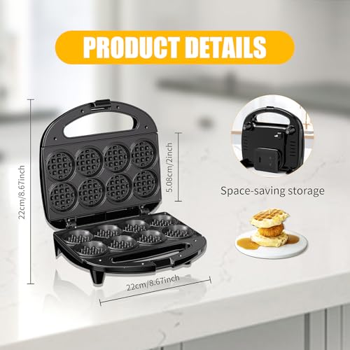 OSTBA Mini Waffle Maker: 750W Powerful Heating, Cooks 8 Waffles at Once, Fast & Even Cooking, Non-Stick & Easy Clean, Compact & Portable for Family Breakfast - style: ABS07-C