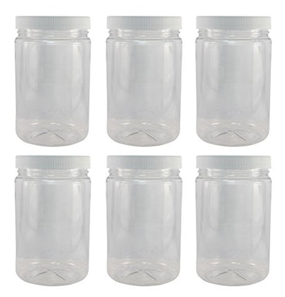 Pinnacle Mercantile Plastic Jars with Screw on Lined Lids 6 Pack 32 ounce Wide Mouth Food Storage Containers