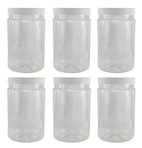 Pinnacle Mercantile Plastic Jars with Screw on Lined Lids 6 Pack 32 ounce Wide Mouth Food Storage Containers