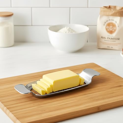 Stainless Steel Wire Butter & Cheese Slicer Cutter,with Ergonomic handle Portable Grip for Block Cheese, Butter,Soft Fruits（7.68×2.56in Silver）