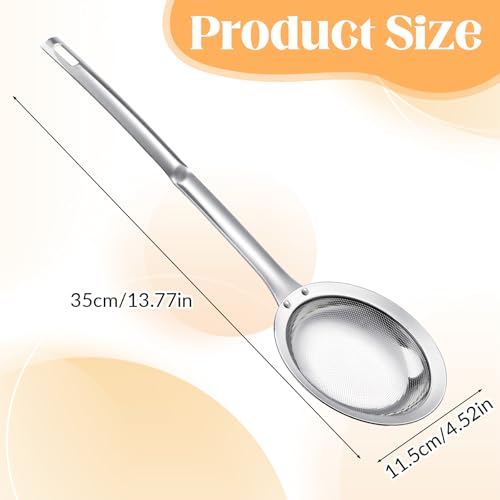 Skimmer Spoon Filter Grease Foam Fine Mesh Stainless Steel Sieve Colander, Extra Fine Strainer With Handle Handheld Fry Oil Filter for Cooking Sieve Spoon for Food Strainer Kitchen Gadget (Large)