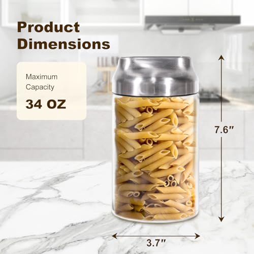 Aelga 34oz Glass Food Jars Canisters with Lid, Wide Mouth Storage Jars with Airtight Lids, Clear Food Storage Containers for Flour, Cereal, Coffee, Nuts & More - size: 34 OZ