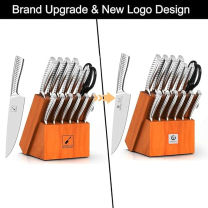 imarku 14-Piece Knife Set with Block, High Carbon Stainless Steel Kitchen Knives with Built-in Sharpener, Dishwasher Safe, Ergonomic Non-Slip Handle, Perfect for Home Cooks & Chefs, Brown - color: Light Brown
