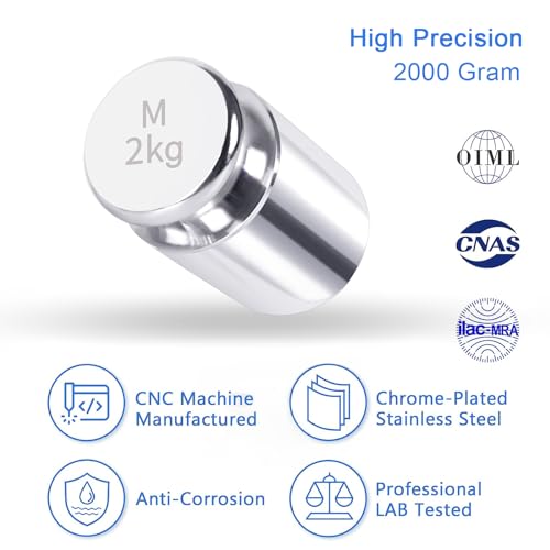 QP 2000g Calibration Weights, OIML Class M1 High Precision Gram Weights, Stainless Steel Scale Calibration Weight for Digital Scale, Balance Scale, Chrome Finish Scale Weights with Storage Case - size: 2000g