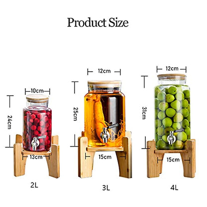 YYZYL Water Dispenser for Hot and Cold Beverage, 2/3/4L, Glass Drink Barrel Dispenser with Leak Free Spigot and Stand, Beverage Dispenser for Juice Kombucha Lemonade, Party Weddings Festival Supplies