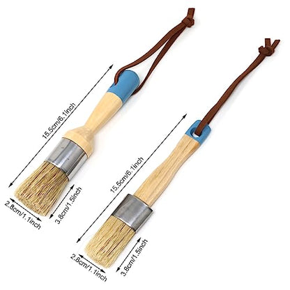 Honbay 2PCS Chalk & Wax Paint Brush Set for Wooden Furniture DIY Painting and Waxing Tool Bristle Stencil Brushes Including Flat and Round Chalked Paint Brushes