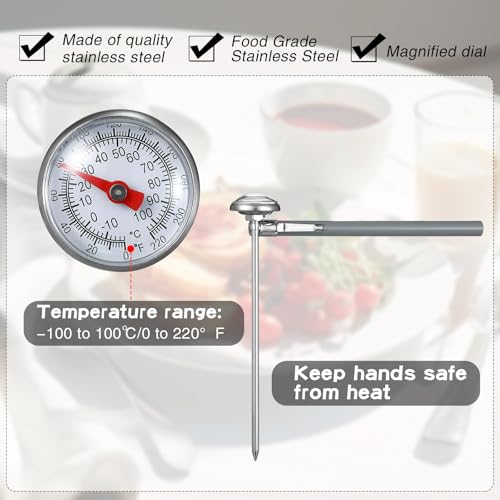 Xuhal 3 Pcs Stainless Steel Kitchen Thermometer with 5 Inch Long Stem 1 Inch Dial Thermometer Milk Frothing Food for Oven Probe Meat Grill BBQ Cooking Chocolate Water (Gray,Green,Blue) - color: Gray, Green, Blue