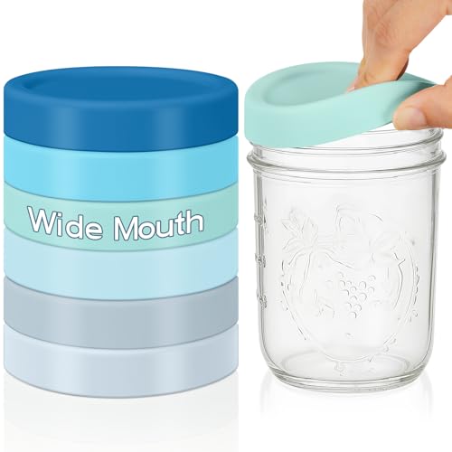 Teenyyou 6 Pcs Silicone Wide Mouth Lids Mason Jar Lids Thickened Leak Proof Lid for 86 mm All Wide Mouth Mason Jars, Reusable Large Canning Jar Caps(Classic Color) - color: Classic Color, size: 86 mm