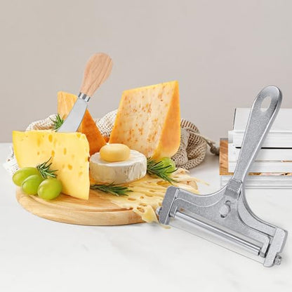 7pcs Cheese Slicer Kit, Adjustable Thickness Stainless Steel Handheld Wire Cheese Cutters with Replacement Wires Wrench Butter Knife Practical Kitchen Tools for Block Butter