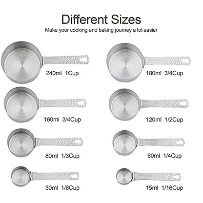 Measuring Cups and Spoons Set, 18 Piece 18/8 Stainless Steel Measuring Cups and Spoons Set for Dry & Liquid, Metric & US Metal 8Measure Cup and 9 Spoon & Leveler for Baking & Kitchen