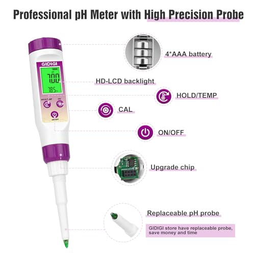 pH Meter Food Digital Electronic pH Tester for Fermentation 3 * 50ml pH Buffer Calibration Solution Kits Hot Sauce Food Tester Probe for Cheese Sourdough pH Temperature pH Test Strips for Acidity