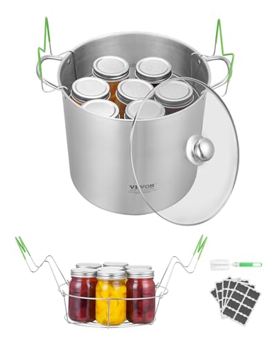 VEVOR 21 QT Canning Pot with Rack and Lid, Stainless Steel Waterbath Canner with Dual Handle and Glass Lid, Compatible with All Cooktops: Induction, Gas, Electric, Glass, Ceramic, Halogen - size: 21QT+2PCS