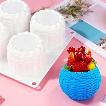 6-Hole 3D Flower Basket Mousse Cake Mold Food Grade Silicone Molds Cute Silicone Molds for Baking Cake Dessert Braided Basket Jello Cookie Chocolate Candy Food Mold Candle Plaster Mould for Crafts