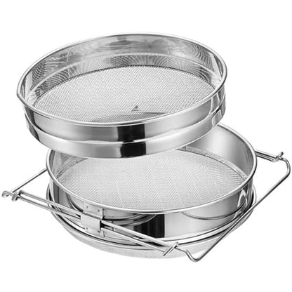 Commercial-Grade Filter Stainless Steel Construction Rust-Resistant 9.4" Strainer with Telescoping Arms for Wax Purification Double Sieve Honeys Strainer