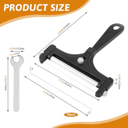 Stainless Steel Wire Cheese Slicer With 10 Extra Wires and Wrench, Adjustable Thickness Handheld Cheese Block Cutter for Butter Mozzarella Cheddar(COLOR:Black) - color: Black