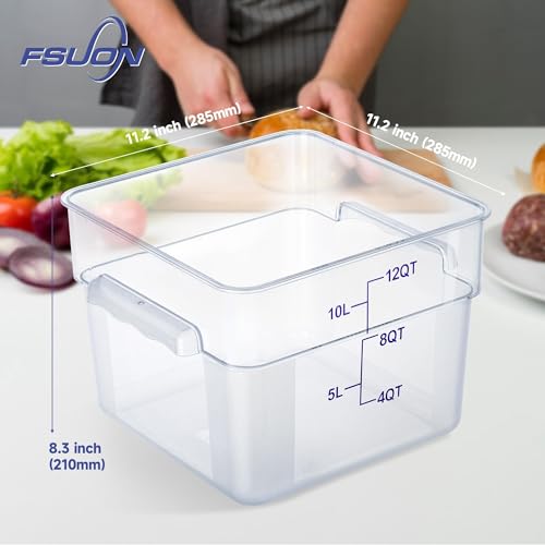 4 Pack 12 Qt Square Polycarbonate Food Storage Containers with Lids | Clear BPA-free PC with lids, side handles, measurement scale and stackable design; for food prep, storage and freezer use. - color: 12Qt
