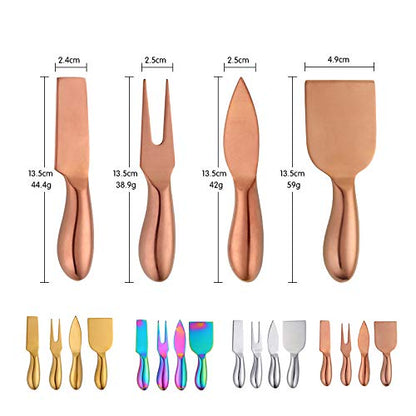 Baikai Stainless Steel 18/10 Cheese Desert Knives, Set of 4, Gold Breakfast Butter Knife, Slicer Sandwich Spreader … (Cheese Knife Set-Gold) - color: Cheese Knife Set-Gold
