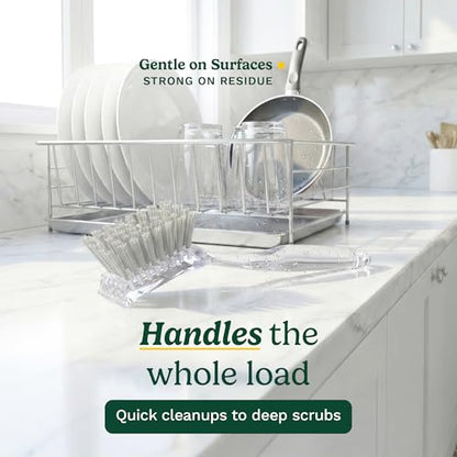Cuisinart Dish Brush with Handle, 2 Pack, Firm Bristles | Multi-purpose dish scrubber for plates, pots, and pans, deep cleaning removes grease, safe for nonstick, built-in scraper - color: Rectangular- Light Gray