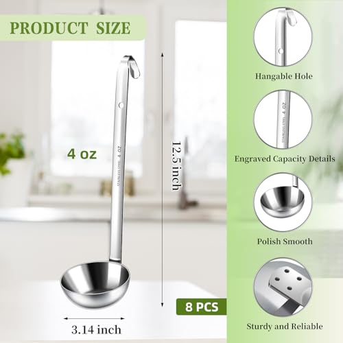 8 PCS Stainless Steel Ladle Soup Handle Ladle with Pouring Rim for Kitchen Cooking Soup Sauce (4 oz)