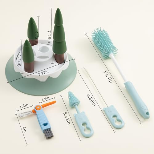 Baby Bottle Drying Rack and Cleaning Set，Xmas Surprise Gift for Newmom | with Straight Silicone Baby Bottle Brush, Pacifier Brush, Straw Brush, Cup Lid Cleaning Brush, Z Blue - style: Set, Z Blue