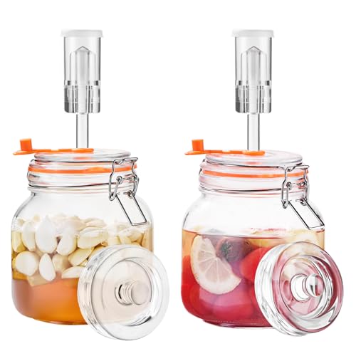 Jillmo 1 Liter Fermentation Jar, Square Glass Fermenting Kit with Weights for Making Sauerkraut, Kimchi, Pickles & More, Pack of 2 - size: 1 Liter