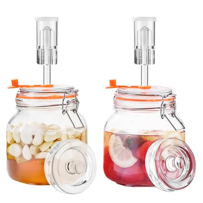 Jillmo 1 Liter Fermentation Jar, Square Glass Fermenting Kit with Weights for Making Sauerkraut, Kimchi, Pickles & More, Pack of 2 - size: 1 Liter