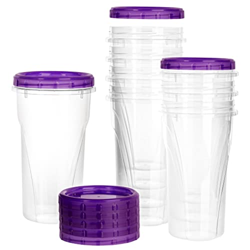 PLASTICPRO 48 Ounce Twist Top Deli Containers Clear bottom With Purple Top Twist on Lids Reusable, Stackable, Food Storage Freezer Container - color: Purple