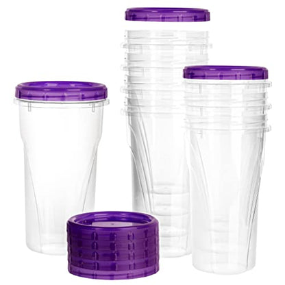 PLASTICPRO 48 Ounce Twist Top Deli Containers Clear bottom With Purple Top Twist on Lids Reusable, Stackable, Food Storage Freezer Container - color: Purple