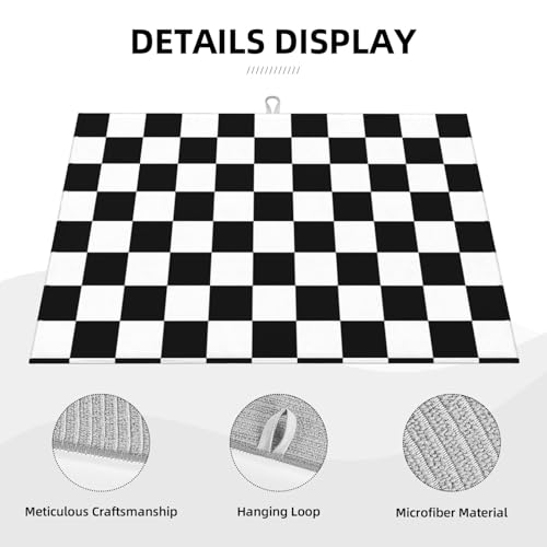 Black White Checkered Dish Drying Mat for Kitchen Counter, Coffee Bar Accessories, Retro Classic Plaid Pattern Absorbent Coffee Mat Kitchen Drying Mat Easy Clean 18" x 24" - color: Black White Race Checkered Flag Calibration Chess Grid