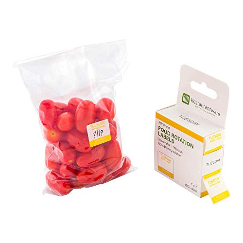Restaurantware-RW Smart 1 Inch x 1 Inch Food Rotation Labels, 500 Dissolvable Food Safety Labels - Premium Trilingual, Yellow Paper Day Of The Week Labels, For Food Storage Or Prep, Tuesday - style: Tuesday