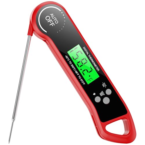 SILVLF Meat Thermometer Digital, Instant Read Thermometer with Backlight, Calibration & Hold Function, Waterproof Food Thermometer for Kitchen and Outside, BBQ,Turkey, Candy, Liquids, Beef - color: red