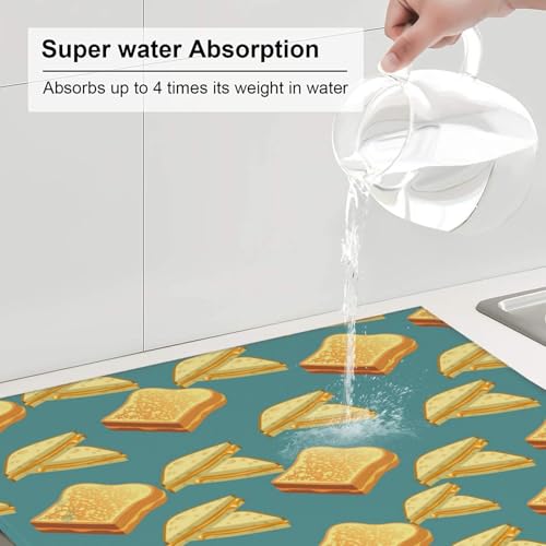 Dish Drying Mat Grilled Cheese Pattern Kitchen Counter Pad Absorbent Non-Slip Mat 18 X16inch