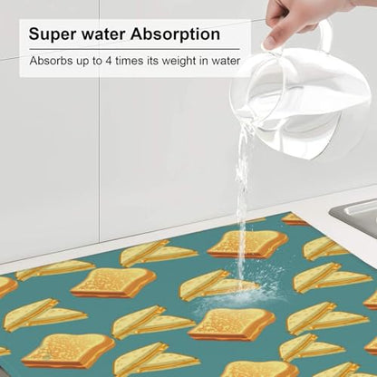 Dish Drying Mat Grilled Cheese Pattern Kitchen Counter Pad Absorbent Non-Slip Mat 18 X16inch