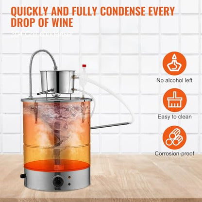 VEVOR Electric Alcohol Still 13Gal/50L,230V/60Hz, Alcohol Distiller, Distillery Kit for Alcohol include Pump & One-way Exhaust Valve & Thermometer - size: 13 Gal/50L