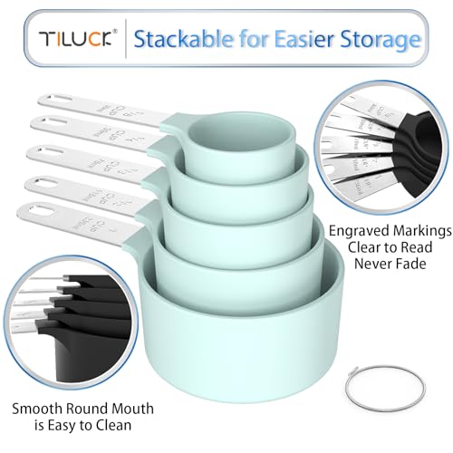 TILUCK Measuring Cups & Spoons Set, Stackable Cups and Spoons, Nesting Measure Cups with Stainless Steel Handle, Kitchen Gadgets for Cooking & Baking (Green) - color: Green