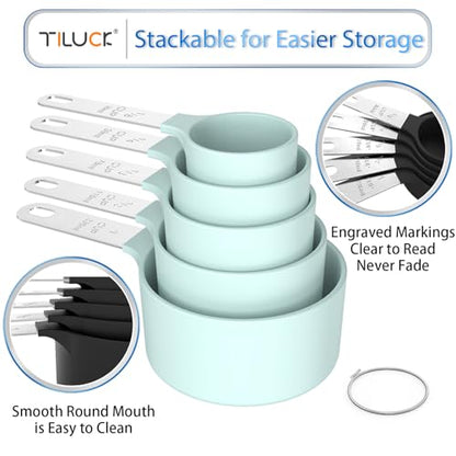 TILUCK Measuring Cups & Spoons Set, Stackable Cups and Spoons, Nesting Measure Cups with Stainless Steel Handle, Kitchen Gadgets for Cooking & Baking (Green) - color: Green