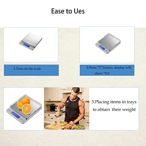 Kitchen Scale, LZPGITGD Digital Food Scale Weight Grams and OZ for Cooking Baking, Coffee, Loss Dieting, Jewelry and Meal Prep, 2 Trays, LCD, Auto Off, Tare Function, Stainless Steel(500g/0.01g) - size: 500g/0.01g