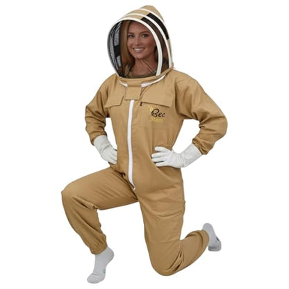 Bee Suit with Fencing Veil One Pair Gloves Polycotton Sting Proof Beekeeping Suit for Beekeeper - color: Khaki, size: Medium
