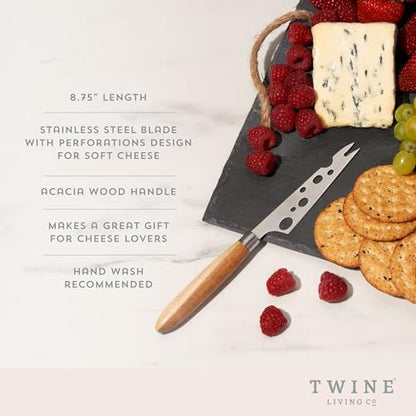 Twine Soft Cheese Knife - Stainless Steel Knife Set - Charcuterie Tools Cheese Board Accessories - Stainless Steel and Wood, Set of 1