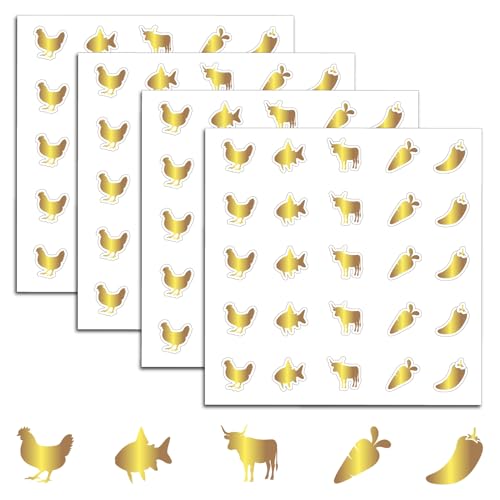 500Pcs Wedding Food Stickers Gold Menu Stickers Chicken Fish Cow Carrot Chili Pattern 0.8 Inch Golden Wedding Menu Indicator Decal Plastic Waterproof Label for Place Cards Party Supplies - color: Gold-2