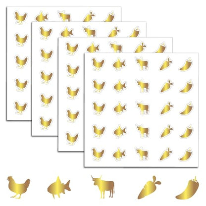 500Pcs Wedding Food Stickers Gold Menu Stickers Chicken Fish Cow Carrot Chili Pattern 0.8 Inch Golden Wedding Menu Indicator Decal Plastic Waterproof Label for Place Cards Party Supplies - color: Gold-2