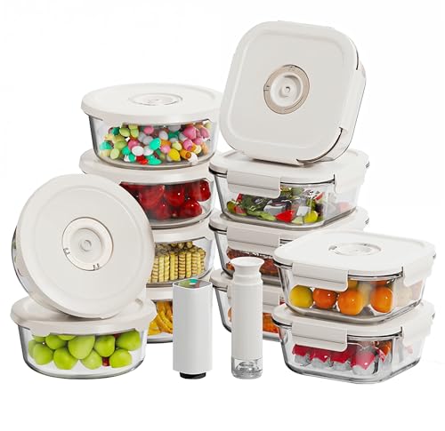HOLDN’ STORAGE Vacuum Food Storage Containers, Set of 12 Glass Containers with Electronic & Manual Pump - Keep Food Fresh Longer, BPA-Free Glass, Leak-Proof, Ideal for Meal Prep, Marinating - size: Set of 12 Mix: Electronic & Manual Pump