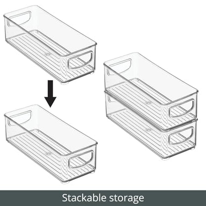 mDesign Plastic Stackable Small Organizing Bin Kitchen Pantry Cabinet, Refrigerator, Freezer Food Organization Storage Bins with Handles, Drawer Container Organizer, Ligne Collection, 4 Pack - Clear - size: 10 x 4 x 3